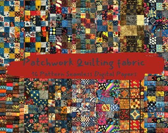 Patchwork Quilting fabric Pattern Seamless Digital Papers - printable scrapbook paper instant download, commercial use, 300dpi