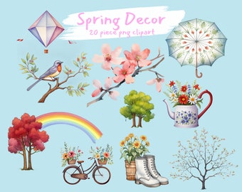 Spring Decor, rainbow, kite, umbrella, flower, digital clip art graphics in PNG format transparent instant download for commercial use