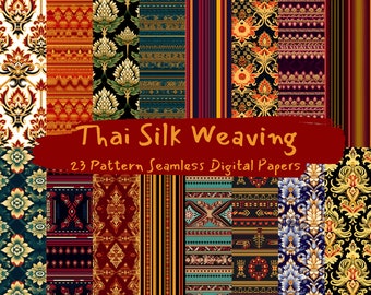 Thai Silk Weaving Pattern Seamless Digital Papers - tile patterns printable scrapbook paper instant download for commercial use, 300dpi