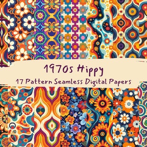 1970s Hippy Pattern Seamless Digital Papers - Printable Scrapbook Paper ...