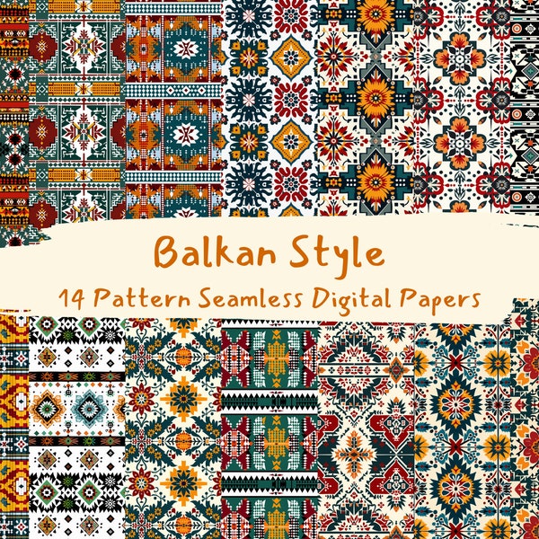 Balkan Style Pattern Seamless Digital Papers - printable scrapbook paper instant download, commercial use, 300dpi