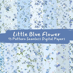 Nahtlose digitale Papiere mit kleinem blauen Blumenmuster – druckbares Scrapbook-Papier, sofortiger Download, kommerzielle Nutzung, 300 dpi
