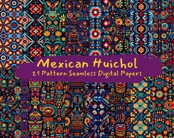 Papel digital sem costura com padrão mexicano Huichol - papel para scrapbook com padrões de azulejos para impressão, download instantâneo para uso comercial, 300 dpi
