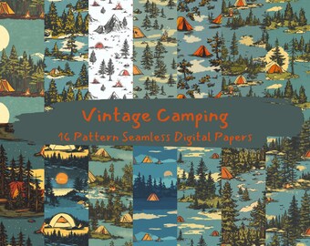 Vintage Camping Muster nahtlose digitale Papiere - printable Scrapbook Papier png sofortiger Download kommerzielle Nutzung 300dpi