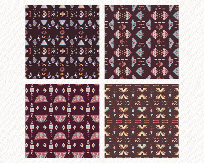 Boho Patch Pattern Seamless Digital Papers - printable scrapbook paper instant download, commercial use, 300dpi image 3