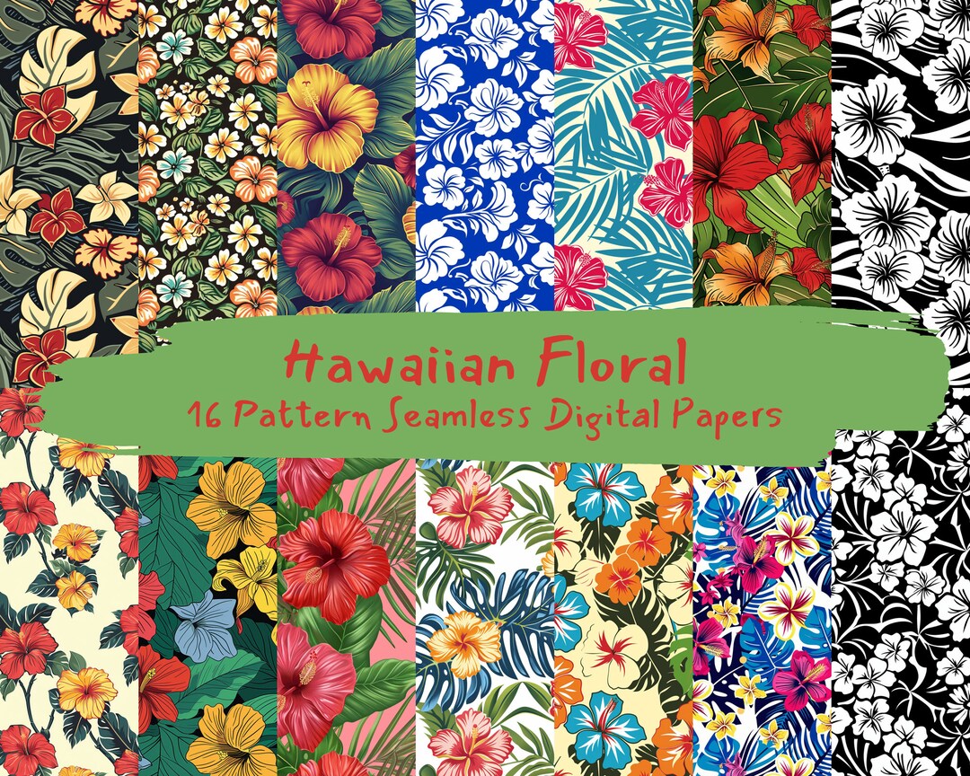 Hawaiian Floral Pattern Seamless Digital Papers - Printable Scrapbook ...
