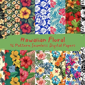 Papeles digitales sin costuras con estampado floral hawaiano: papel para álbum de recortes imprimible, descarga instantánea, uso comercial, 300 ppp