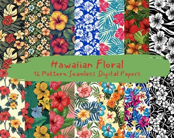 Hawaiian Floral Pattern Seamless Digital Papers - printable scrapbook paper instant download, commercial use, 300dpi