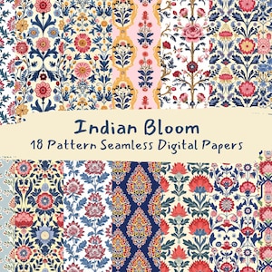 Indian Bloom Pattern Seamless Digital Papers - carta scrapbook stampabile png download immediato uso commerciale 300dpi