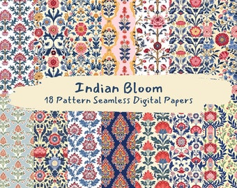 Indian Bloom Pattern Seamless Digital Papers - printable scrapbook paper png instant download commercial use 300dpi