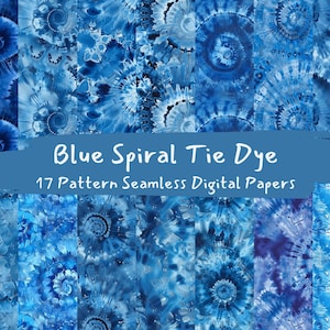 Blue Spiral Tie Dye Pattern Seamless Digital Papers - printable scrapbook paper png instant download commercial use 300dpi