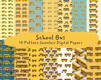 School Bus Pattern Seamless Digital Papers - printable scrapbook paper instant download, commercial use, 300dpi