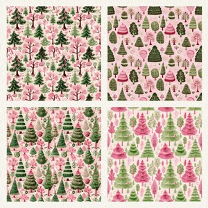 Embroidered Pink and Green Trees Pattern Seamless Digital Papers ...