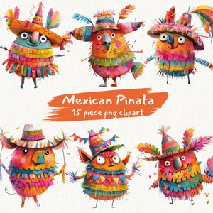 Mexican Pinata digital printable clipart bundle in PNG format transparent background instant download for commercial use
