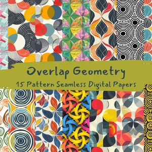 Överlappande geometrimönster sömlösa digitala papper - utskrivbart scrapbookpapper direktnedladdning, kommersiellt bruk, 300 dpi
