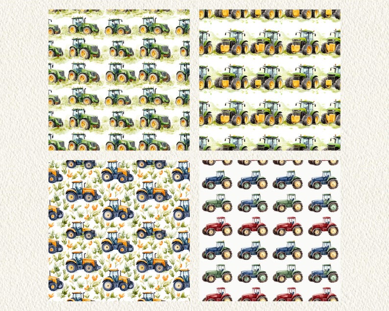 Printable Graph Tractor Pattern Watercolor Tractors Pattern Seamless Digital Papers - Printable ...