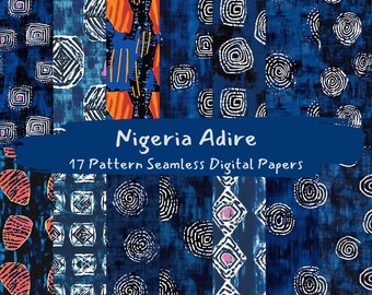 Nigeria Adire Pattern Seamless Digital Papers - printable scrapbook paper png instant download commercial use 300dpi