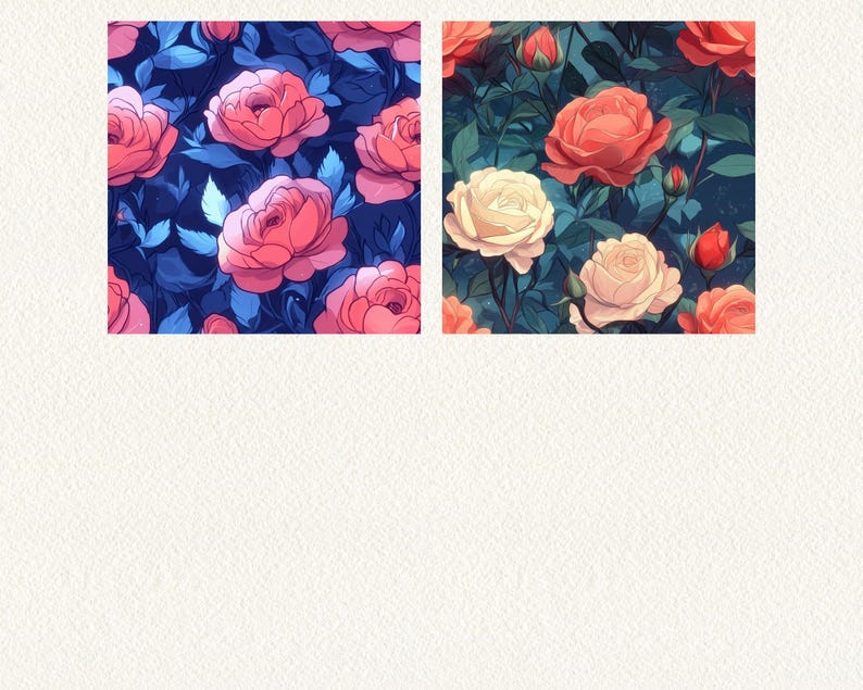 Anime Roses Pattern Seamless Digital Papers - Printable Scrapbook Paper ...