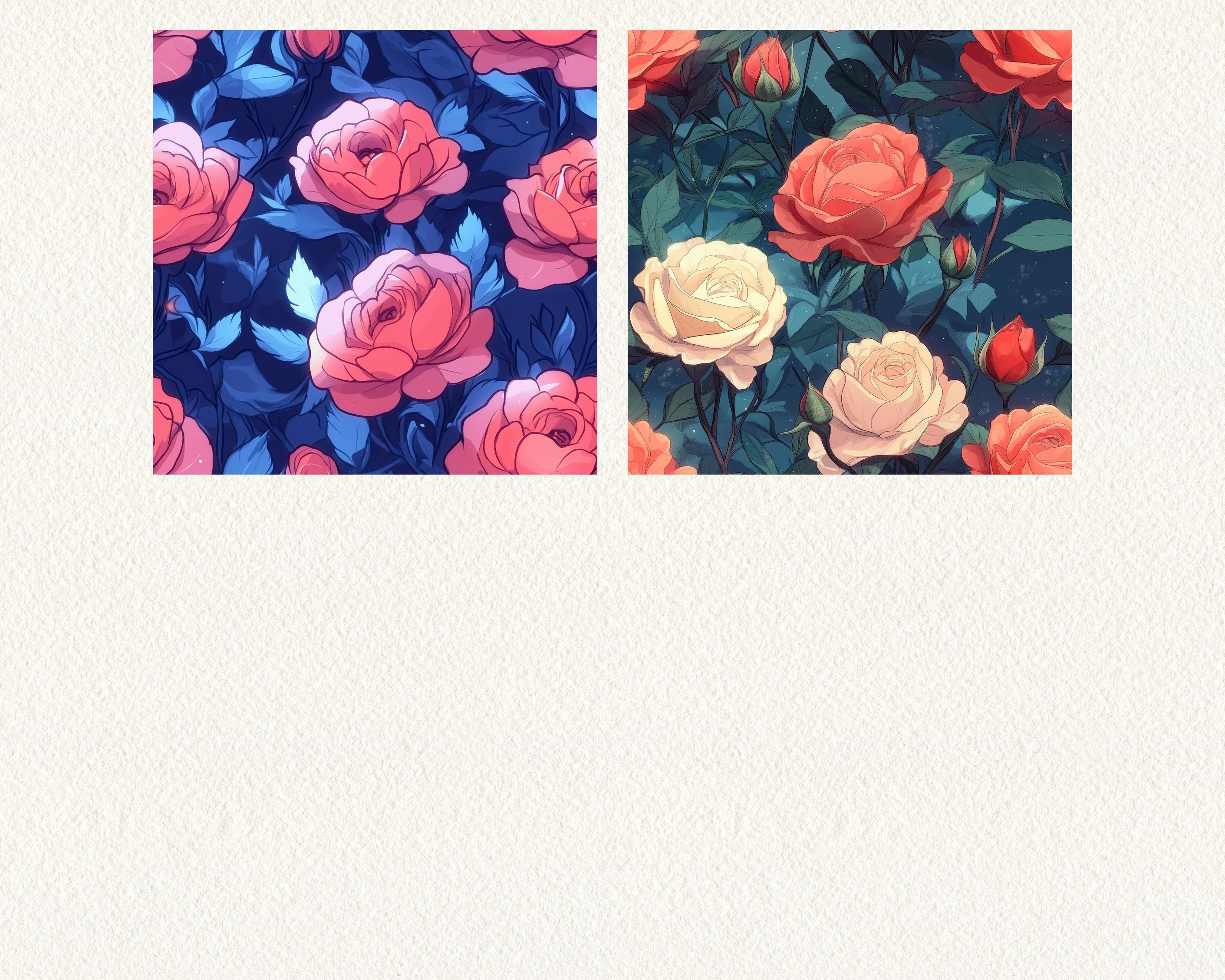 Old Anime Spring Roses Anime Roses Pattern Seamless Digital Papers - Printable Scrapbook Paper ...