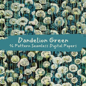 Dandelion Green Pattern Seamless Digital Papers - printable scrapbook paper png instant download commercial use 300dpi