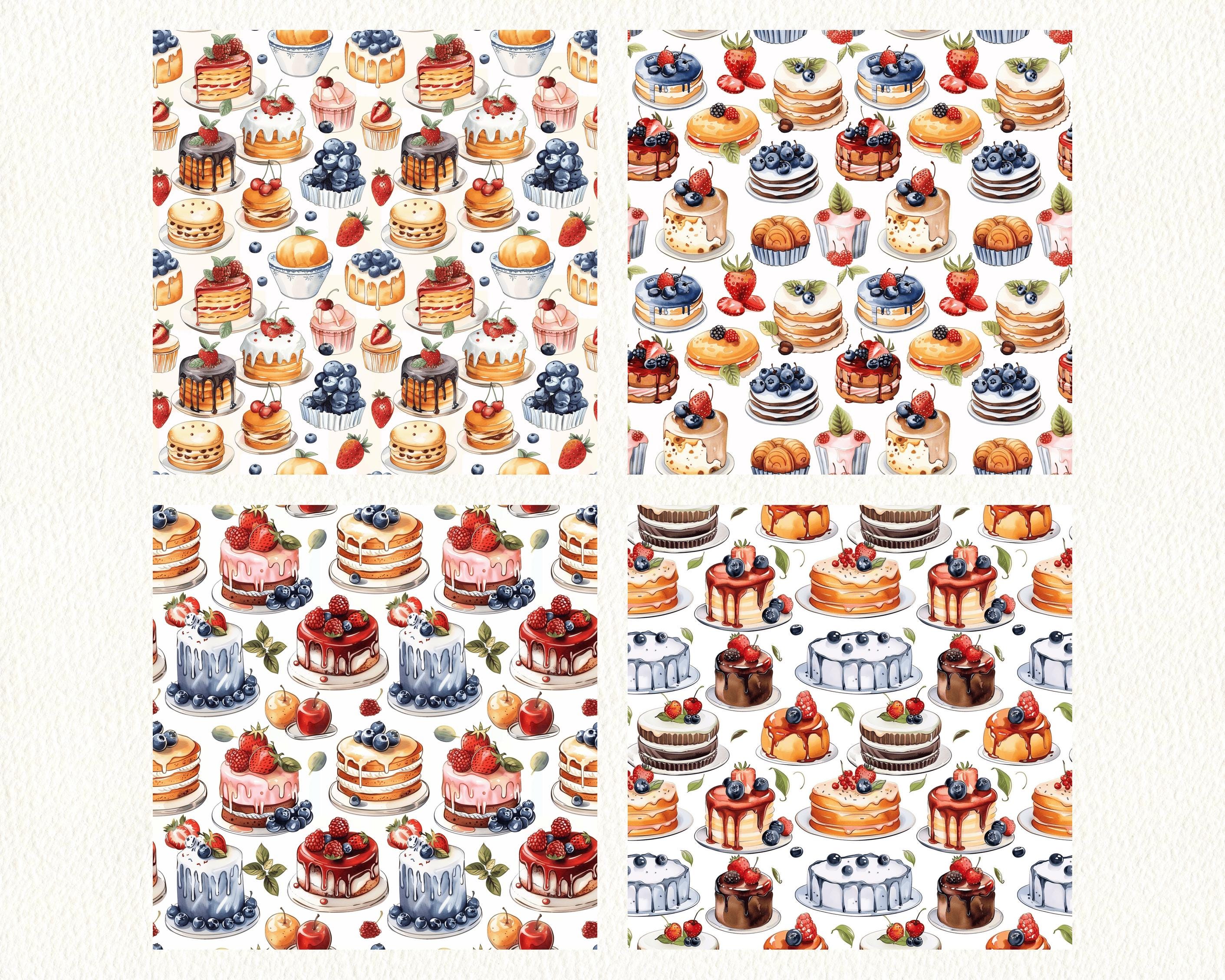 Watercolor Bakery Pattern Seamless Digital Papers - Printable Scrapbook ...