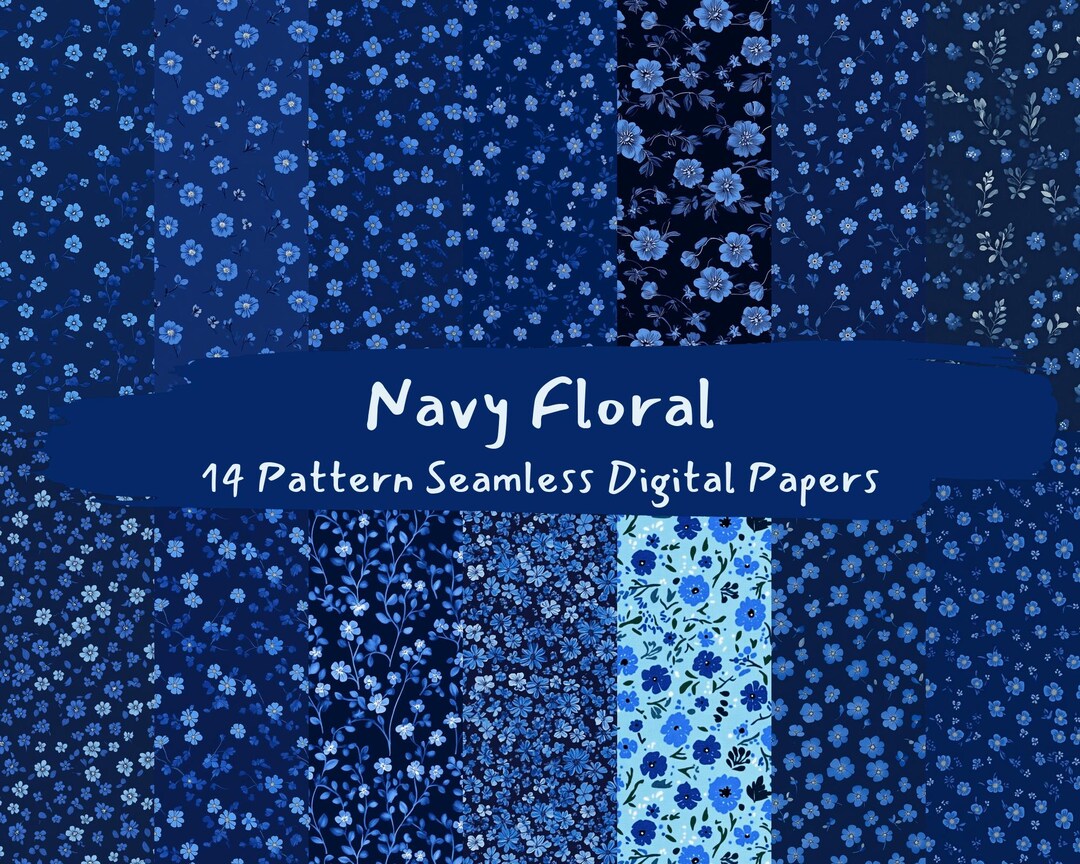 Navy Floral Pattern Seamless Digital Papers - Printable Scrapbook Paper ...
