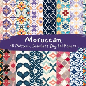 Carte digitali senza cuciture con motivi marocchini - carta per scrapbooking stampabile con motivi di piastrelle, download immediato per uso commerciale, 300 dpi