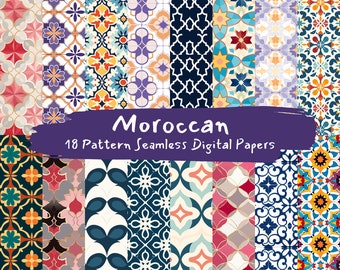 Papeles digitales sin costuras con patrones marroquíes: papel para álbum de recortes imprimible con patrones de mosaicos, descarga instantánea para uso comercial, 300 ppp