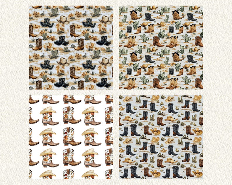 Western Boots Hats Pattern Seamless Digital Papers - Printable ...