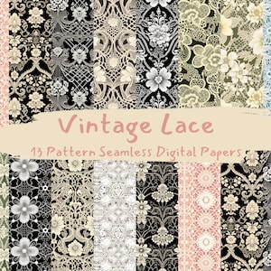 Vintage Lace Pattern Seamless Digital Papers - tile patterns printable scrapbook paper instant download for commercial use, 300dpi