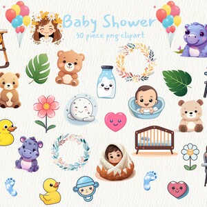 Baby Shower Clipart Bundle in PNG format transparent background instant download for commercial use