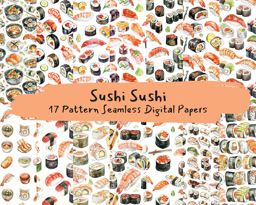 Sushi Sushi Pattern Seamless Digital Papers - Printable Scrapbook Paper