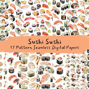 Sushi Sushi Pattern Seamless Digital Papers - printable scrapbook paper instant download, commercial use, 300dpi