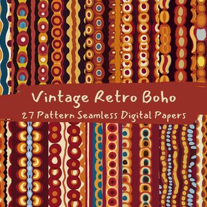 Vintage Retro Boho Pattern Seamless Digital Papers - printable scrapbook paper png instant download commercial use 300dpi
