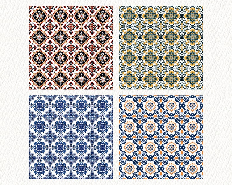 Portuguese Azulejos Pattern Seamless Digital Papers - printable scrapbook paper instant download for commercial use, 300dpi image 2