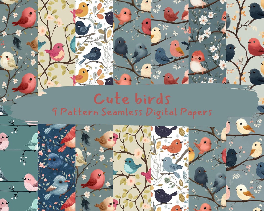 Cute Birds Pattern Seamless Digital Papers - Printable Scrapbook Paper ...