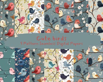 Cute birds Pattern Seamless Digital Papers - printable scrapbook paper png instant download commercial use 300dpi