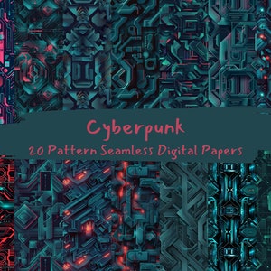 Cyberpunk Pattern Seamless Digital Papers - printable scrapbook paper instant download, commercial use, 300dpi