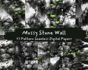 Mossy Stone Wall Pattern Seamless Digital Papers - printable scrapbook paper png instant download commercial use 300dpi