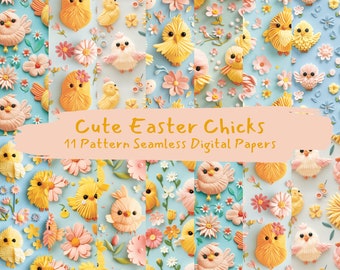 Cute Easter Chicks Pattern Seamless Digital Papers - printable scrapbook paper instant download, commercial use, 300dpi