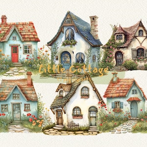Little Cottage digital printable clip art graphics in PNG format transparent instant download for commercial use