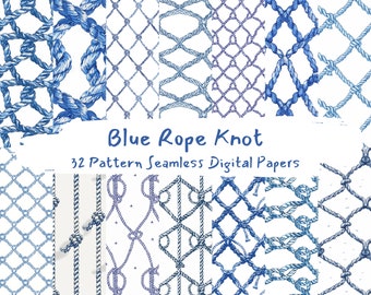 Blue Rope Knot Pattern Seamless Digital Papers - printable scrapbook paper instant download, commercial use, 300dpi