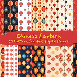 Chinese Lantern Pattern Seamless Digital Papers - printable scrapbook paper instant download, commercial use, 300dpi