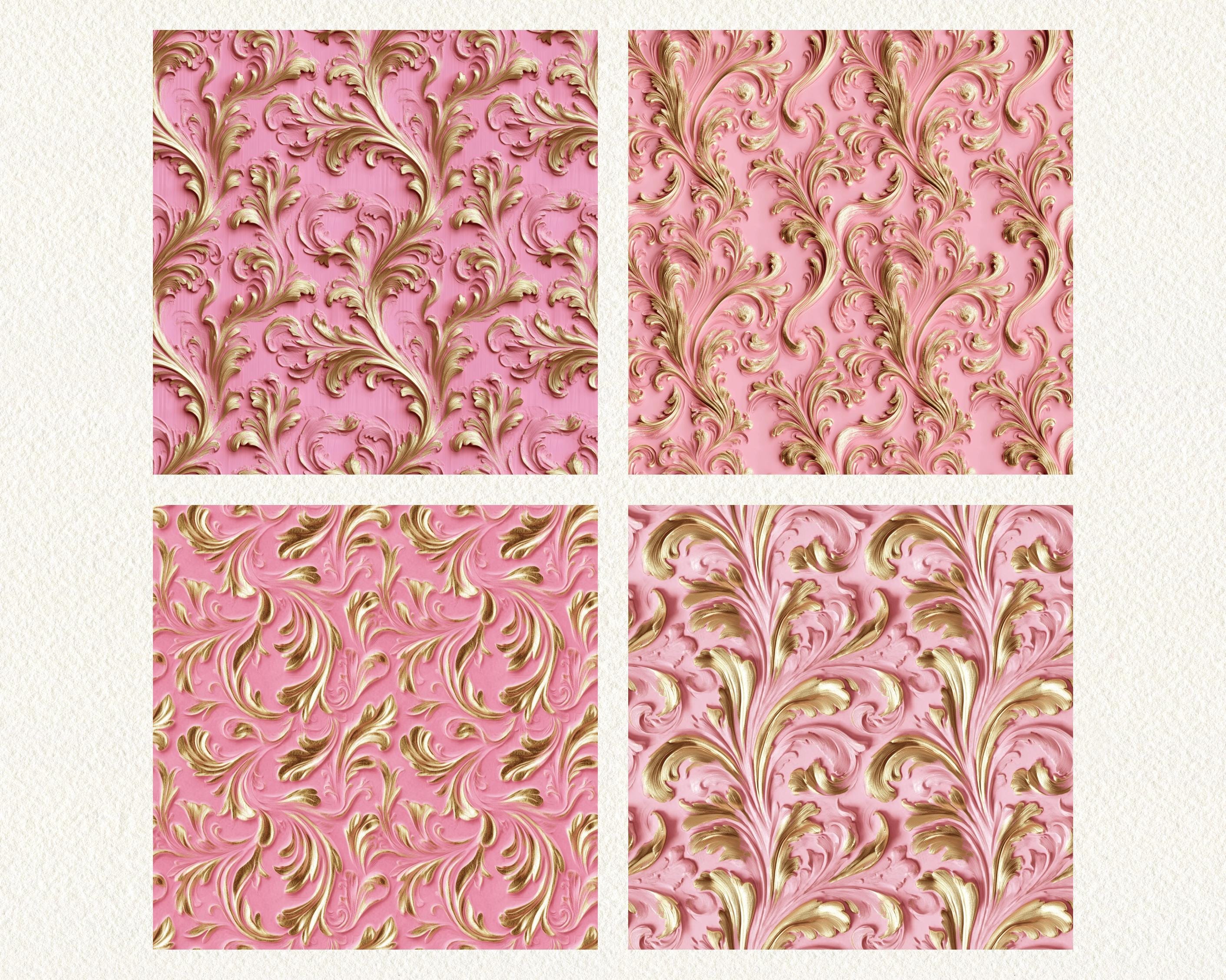 Pink Gold Rococo Pattern Seamless Digital Papers - Printable Scrapbook ...