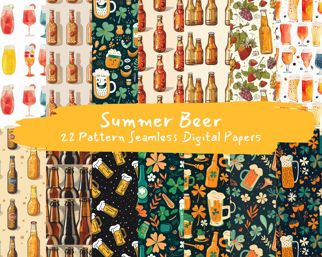 Summer Beer Pattern Seamless Digital Papers - Printable Scrapbook Paper ...