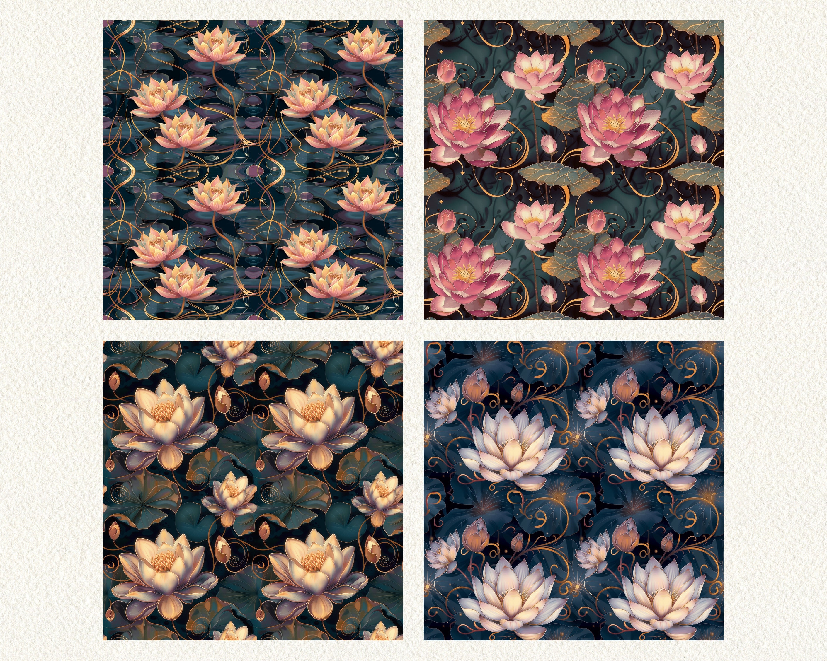 Serene Waterlilies Pattern Seamless Digital Papers Printable Scrapbook ...