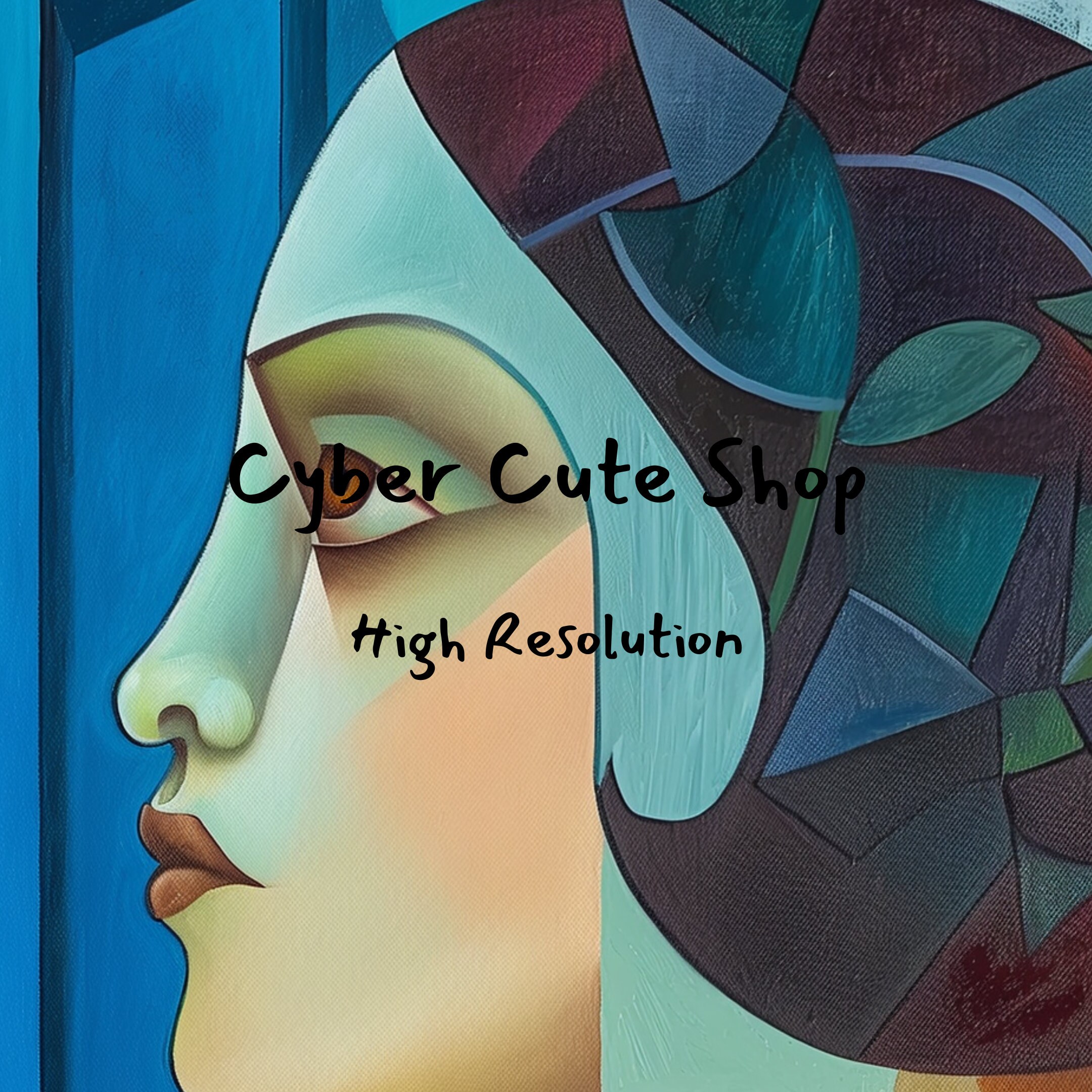 ピカソ風のキュビズム絵画抽象肖像デジタルアート、印刷可能なデジタル