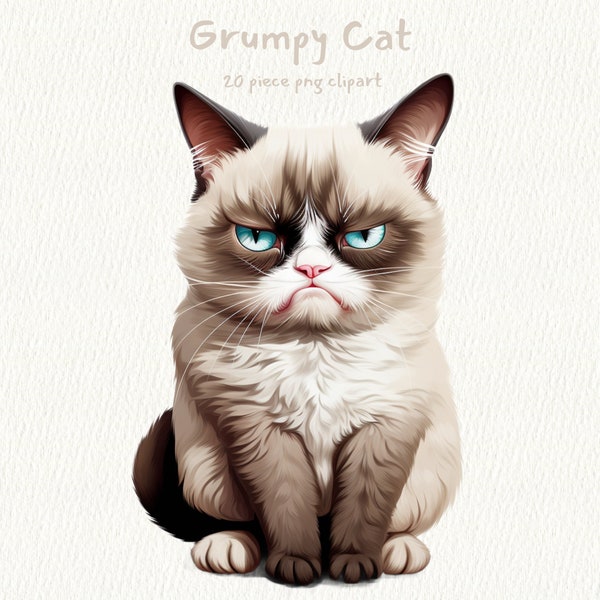 Grumpy Cat, digital printable clip art graphics in PNG format transparent instant download for commercial use, Sad, Angry, GIF, Sticker