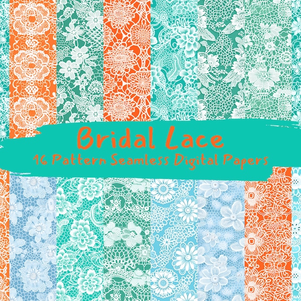 Bridal Lace Pattern Seamless Digital Papers - modelli di piastrelle carta scrapbook stampabile download immediato per uso commerciale, 300dpi