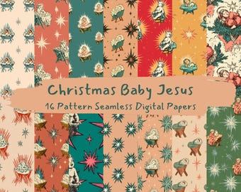 Christmas Baby Jesus Pattern Seamless Digital Papers - printable scrapbook paper png instant download commercial use 300dpi